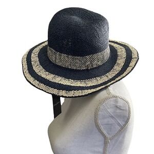 TOMMY BAHAMA Womens NEW Sun Fedora Hat RUNS SMALL Blue Natural Woven 3.5" #MQ3